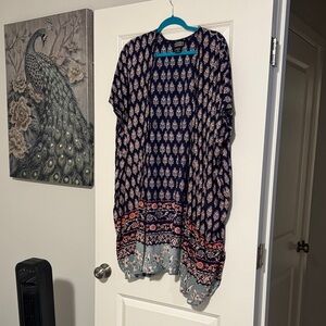 Angie Navy and Pink Patterned Kimono Jacket